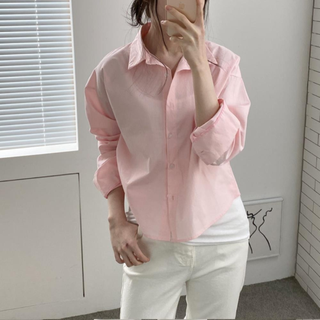 [옷자락] 여자 화이트 세미크롭 봄코디 남방 데일리 무지 셔츠, 28000원, 신세계TV쇼핑