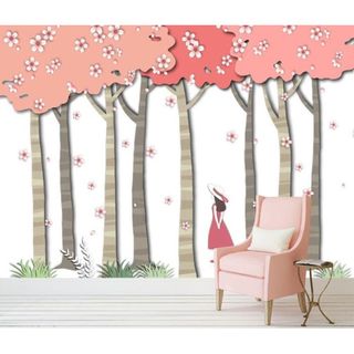 [크레용벽지] 핑크나무 포인트 뮤럴벽지, 165000원, GSSHOP