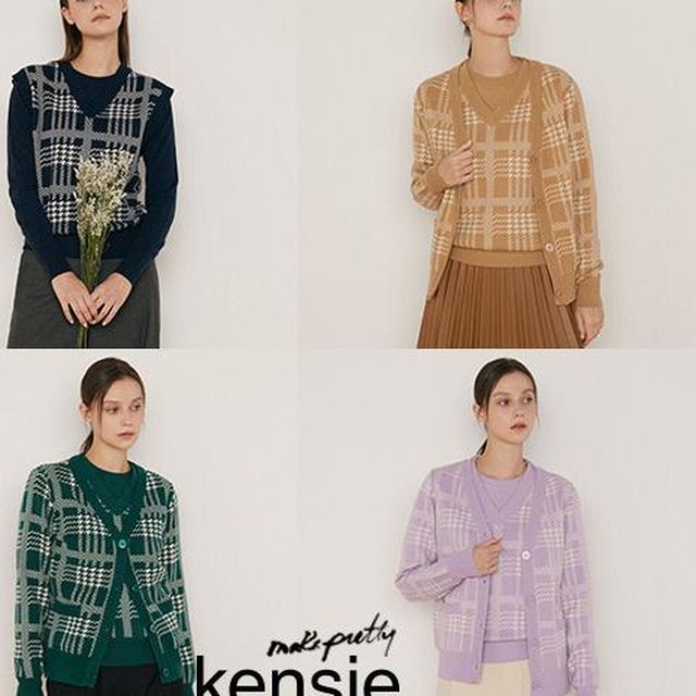 [Kensie] 켄지 23FW 여성 패턴 니트 가디건 세트 3종 (니트+베스트+가디건)