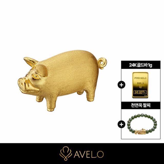 아베로(AVERO) 24K 순금 돼지 모형+순금골드바(1g)+천연옥구슬팔찌