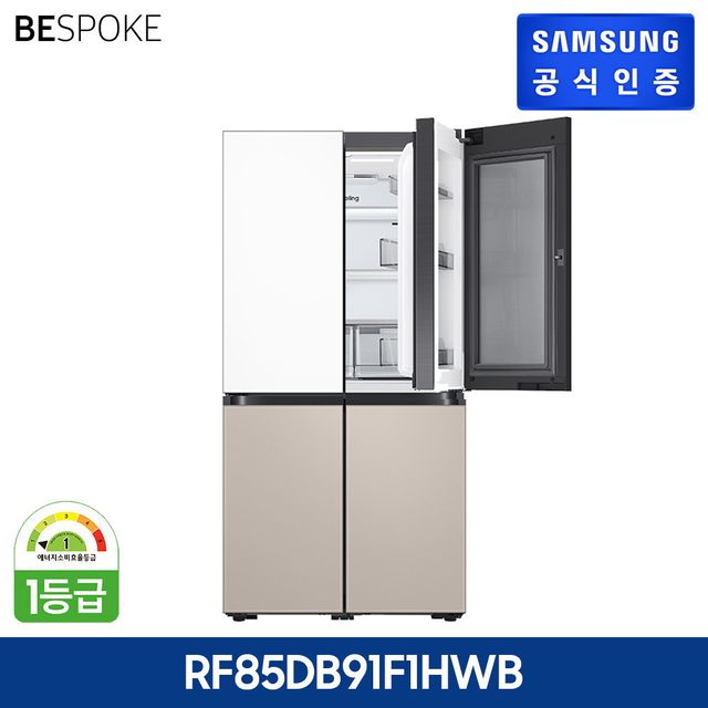 [5도어/869L/1등급] 비스포크 냉장고 새틴화이트+새틴베이지 [RF85DB91F1HWB]