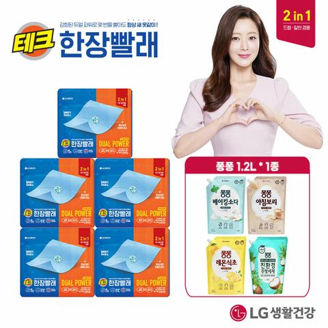 테크 한장빨래 듀얼파워 시트세제 5팩(75매)+퐁퐁 주방세제1.2L