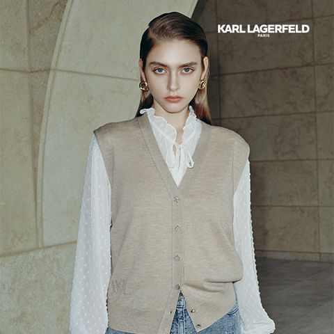 [최초가 79,900원] 칼라거펠트 캐시미어울100 쥬얼버튼업 V넥 베