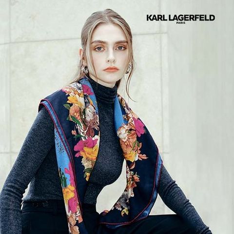 [론칭가 139,000원/베이지만]  칼라거펠트 울 실크 100% 스카프