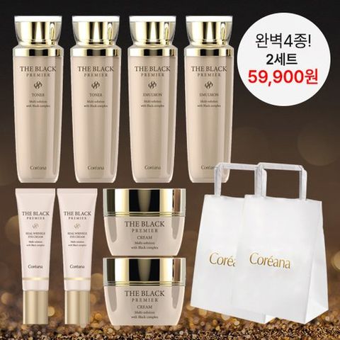 [코리아나] [SK단독 이혜진패키지] 더 블랙 프리미어 기초 4종 완벽 2세트(스킨,로션,크림, 아이크림,쇼핑백)