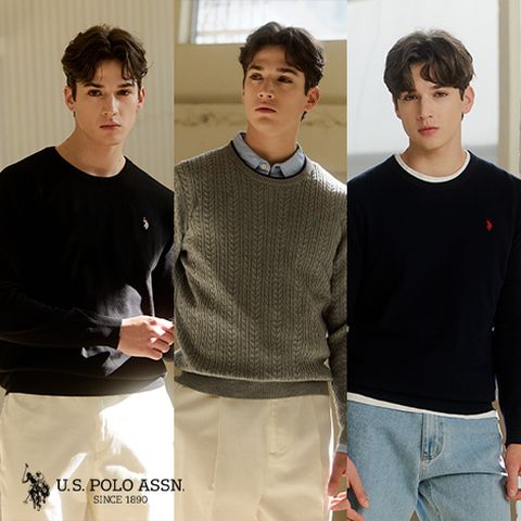 [앱10%][U.S POLO ASSN.] 26SS 플러피코튼 라운드니트 3종 남성