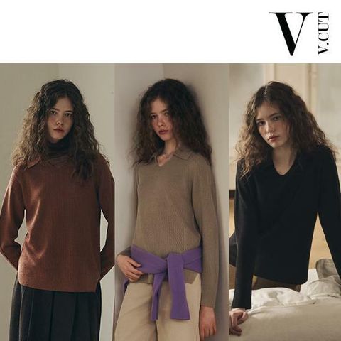 [롯데카드5%할인][최신상] 브이컷 26FW 가먼트다잉 브이넥 카라니트 3종