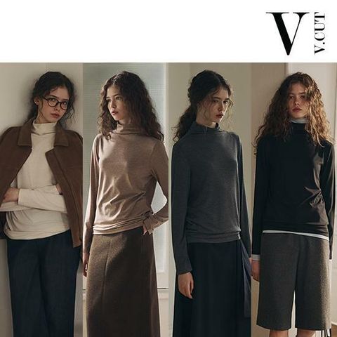 [롯데카드5%할인]브이컷 26FW 울블렌디드 모크넥 티블라우스 4종