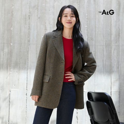 26FW 울블렌드 체크 보이핏 패딩코트
