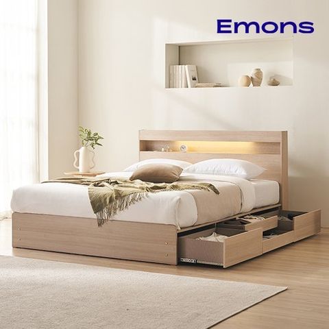 [에몬스]★방송에서만 구성★[포니 2단협탁+누빔퀼팅패드] 클레어 빅 수납 침대 퀸(Q)