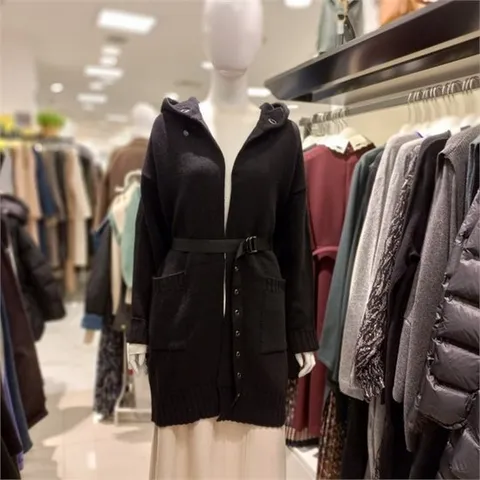 블루페페 NC14 후드 벨티 니트가디건 코트 P204KSG001