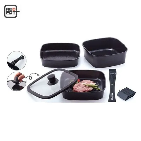 (네오팟) IH 사각 멀티핸들 세라믹팬 3종세트