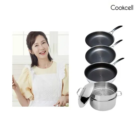 전인화 쿡셀 블랙큐브 더블코팅 IH 스텐프라이팬 세트 
