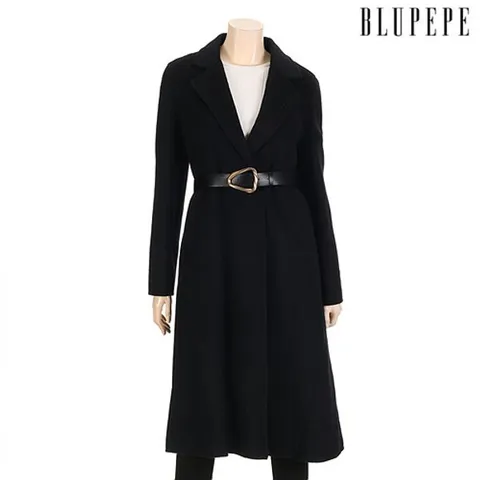 블루페페 [하프클럽/블루페페](블루페페) 핸드메이드 벨티드 싱글 롱코트 (P204MSG768_BK)