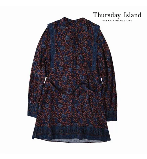 써스데이아일랜드 [써스데이아일랜드][Thursday Island] 여성 보더 믹스 롱 블라우스(T206MBL142W)
