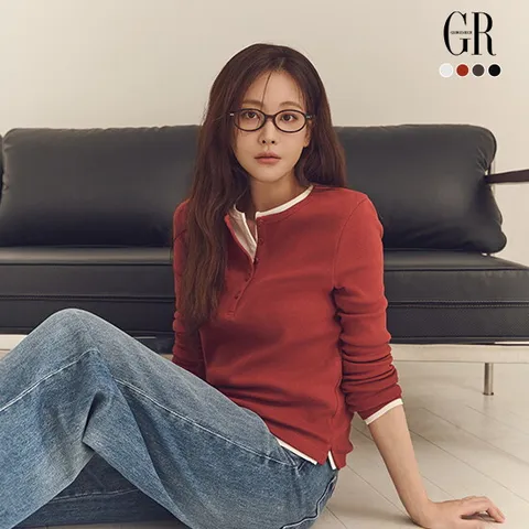 ○26FW 꼼드 코튼 블렌딩 헨리넥 티블라우스 4종