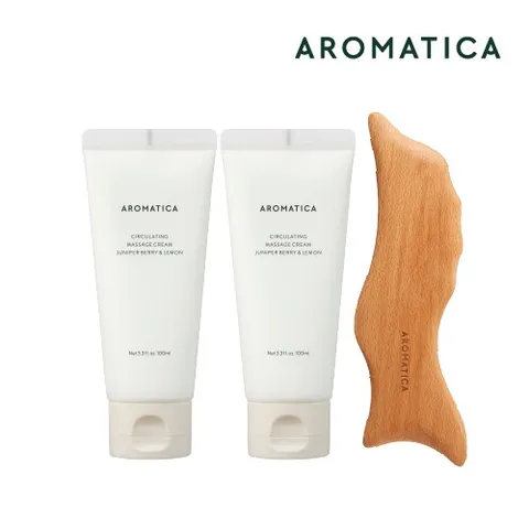 [엘라이브x아로마티카] 서큘레이팅 마사지크림 100ml *2 + 괄사 * 1