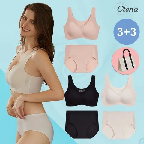 오테나 [하프클럽/오테나]39_몰드부착형 심리스 착붙브라 팬티 6종 세트 캔버스백