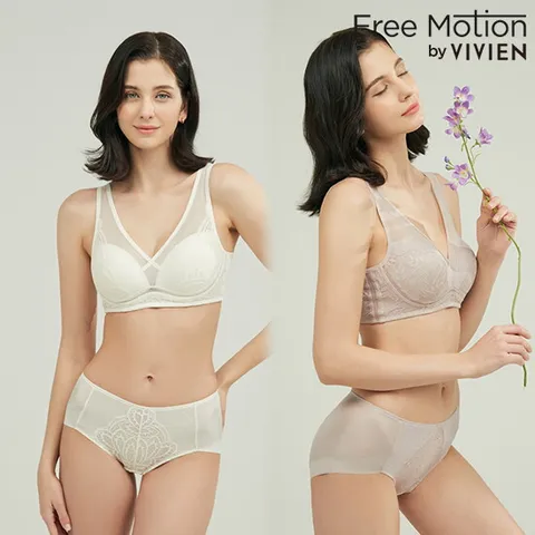 프리모션 오가닉 코튼 브라팬티 2세트 (크림,라벤더)