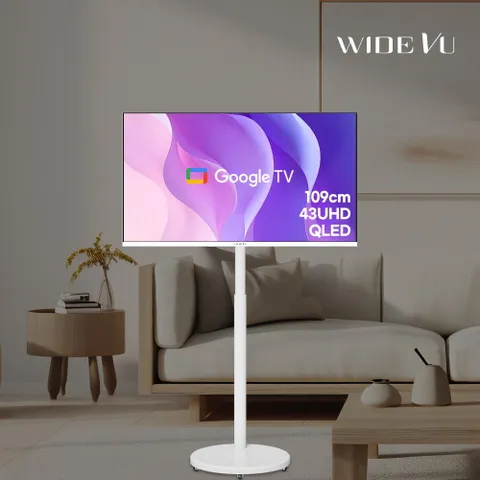 [롯데홈쇼핑 단독증정][와이드무빙뷰] 43인치 UHD QLED 화이트스마트 이동식 TV + V3 유선세트 (+5M 케이블)