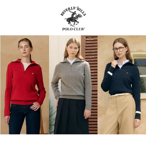 O 비버리힐스폴로클럽 25FW 여성 울 블렌디드 반집업 케이블 니트 3종