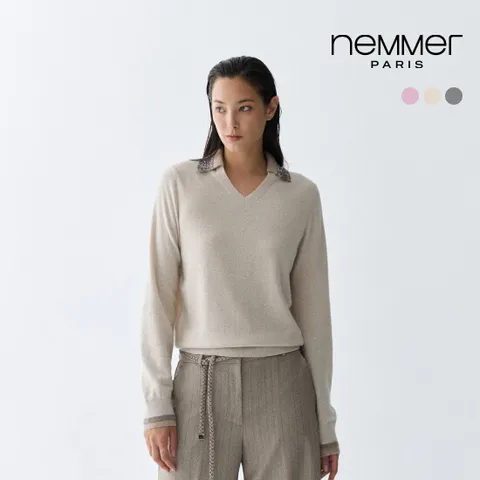 26FW 캐시미어울 블렌딩 브이넥 샤이닝 니트