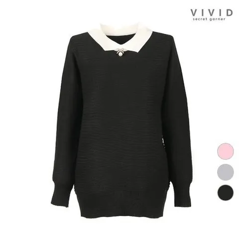 비비드 시크릿가너 VIVID 러블리셔츠카라 진주브롯치니트_P314189330