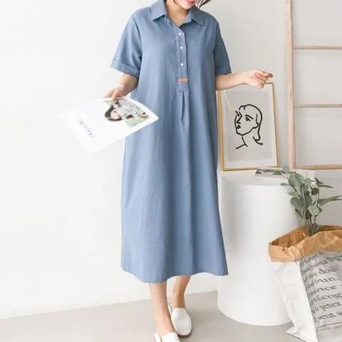 삐까삐까 수잔 바이오워싱 린넨 카라원피스_P321988524