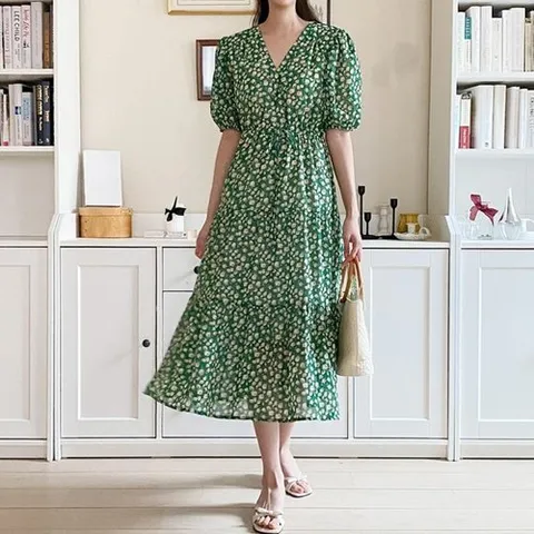 신상오픈런 드리버 여름휴가 여성 시폰 꽃 스트링 썸머 긴원피스