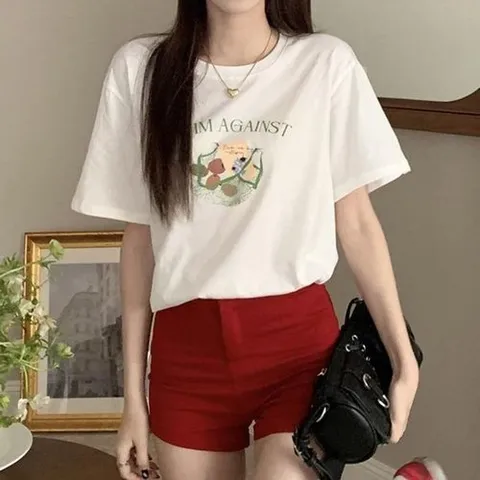 셀러허브 1 [XBGLM9O8]데일리 캐주얼 반팔 티셔츠 레터링 라운드 롱티 (15636552)