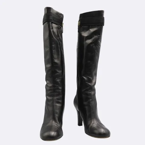 구찌 고이비토 중고명품 Gucci(구찌) 블랙 레더 GG 인터로킹 하이힐 롱 부츠