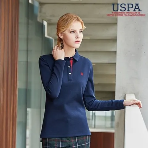 USPA 폴로 화이트라벨 여성 기모카라 티셔츠 네이비HWP19-TS402NV_P344578842