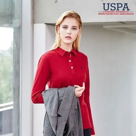 USPA 폴로 화이트라벨 여성 기모카라 티셔츠 와인HWP19-TS403WN_P344578848