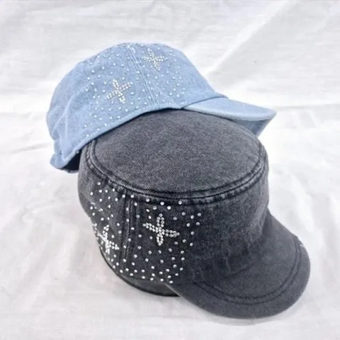 셀러허브 패션 [애슬릿] 큐빅 포인트 데님 헌팅캡 군모 중년 여성 봄