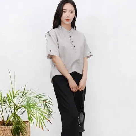 셀러허브 패션 [리더스] 여자 린넨 차이나넥카라 여름 남방 블라우스