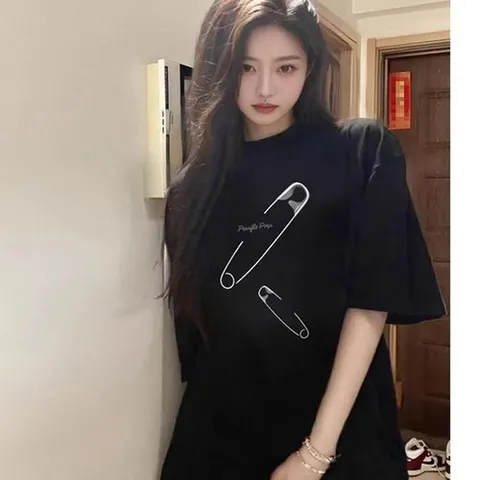 셀러허브 패션 [오노마] ONM F007525_빈티지 옷핀나염 루즈핏 블랙 반팔티셔츠 (35134479)