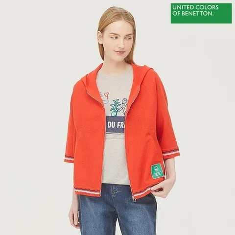 베네통 베네통 등판 패치 니트 후드집업 가디건 BAKCA8431RD