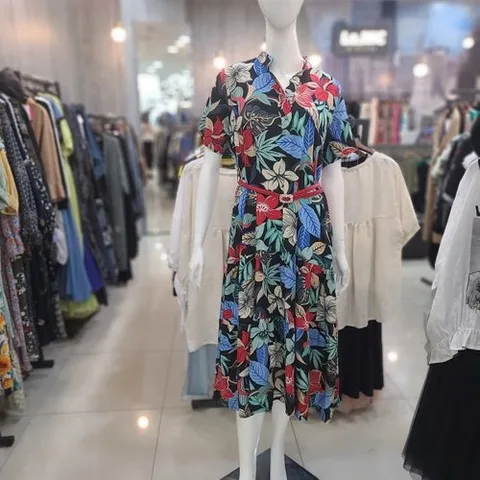 르니앤맥코이 플라워  밸티드 롱  반팔 원피스MK07OP006