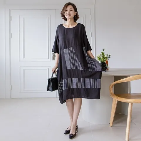 김여사 88size)리리 라운드넥 린넨 원피스 2col