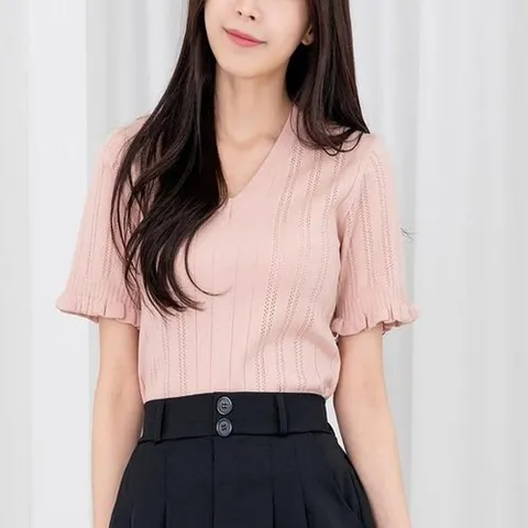 셀러허브 1 [XBFKL7MN]브이넥 심플 소매 포인트 러블리 데일리 여성 (15815040)