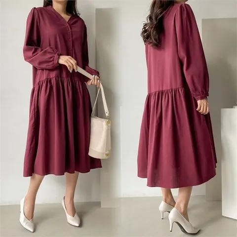 패션플러스 [강물처럼] 위쉬몰 TM 브이플레어퍼프원피스(8600H009) 빅사이즈 (6017010A)