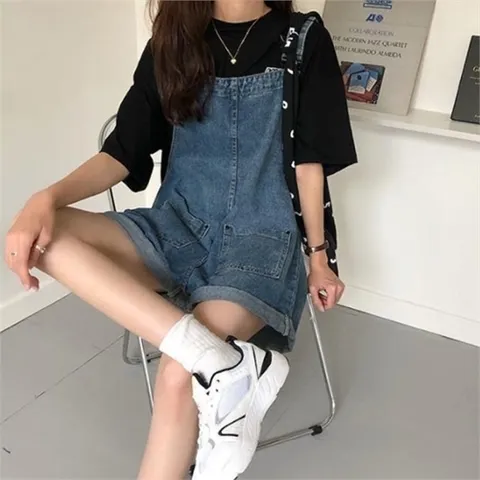 셀러허브 패션 [시스터즈] 귀여운 롤업 포인트 여성 데님 멜빵 바지