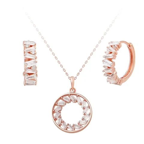 미니아트 클레오 14K 로즈골드 큐빅 목걸이 귀걸이 주얼리 세트_42cm