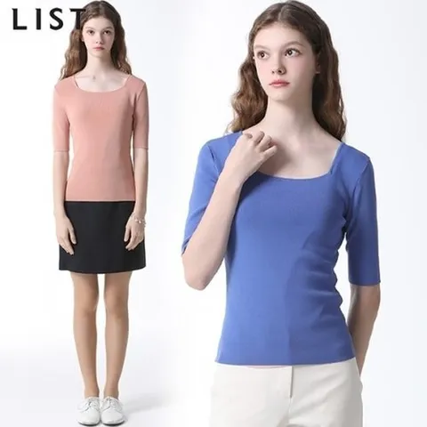 리스트 스퀘어넥 반팔 니트 탑_P367389467