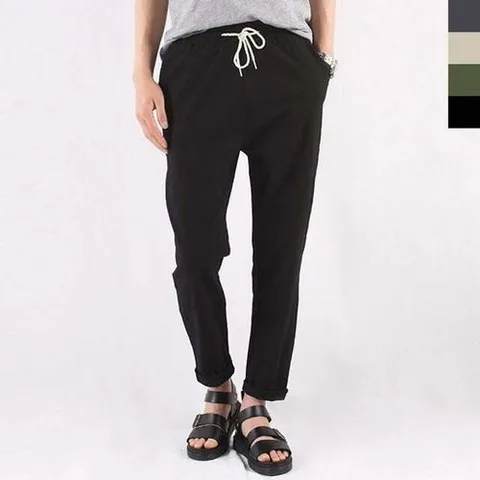 패션플러스 [셀럽하우스] 커플룩 UYEQ3384 봄 남자 린넨 워싱처리 시원한 여름 9부 바지