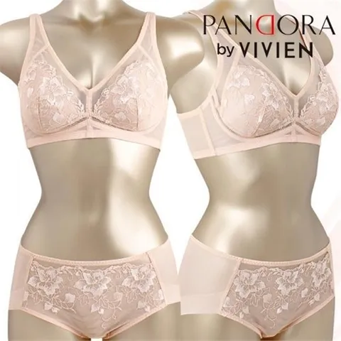 판도라 바이 비비안 판도라바이 VBPS7115 홑겹 레이스 메쉬테잎 노와이어 브라팬티세트 VBPS7115_P079359654