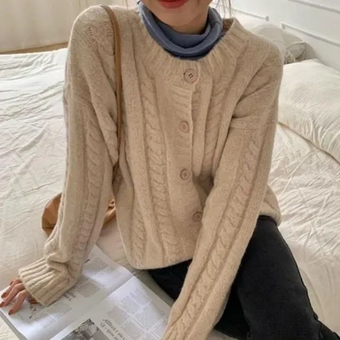 기타 케이블 3컬러 캐주얼 기본 스웨터 필수템 가디건 데일 (KYR-WFGV76G)