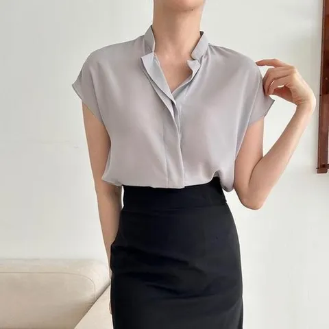 셀러허브 패션 여자 오피스룩 캡소매 오픈 블라우스