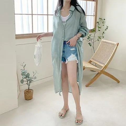 삐까삐까 뉴 거즈면 슬랍 롱셔츠_P324762835