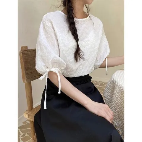 헤레이스 자가드 잔펄 블라우스YMSH25SS665_P392732849